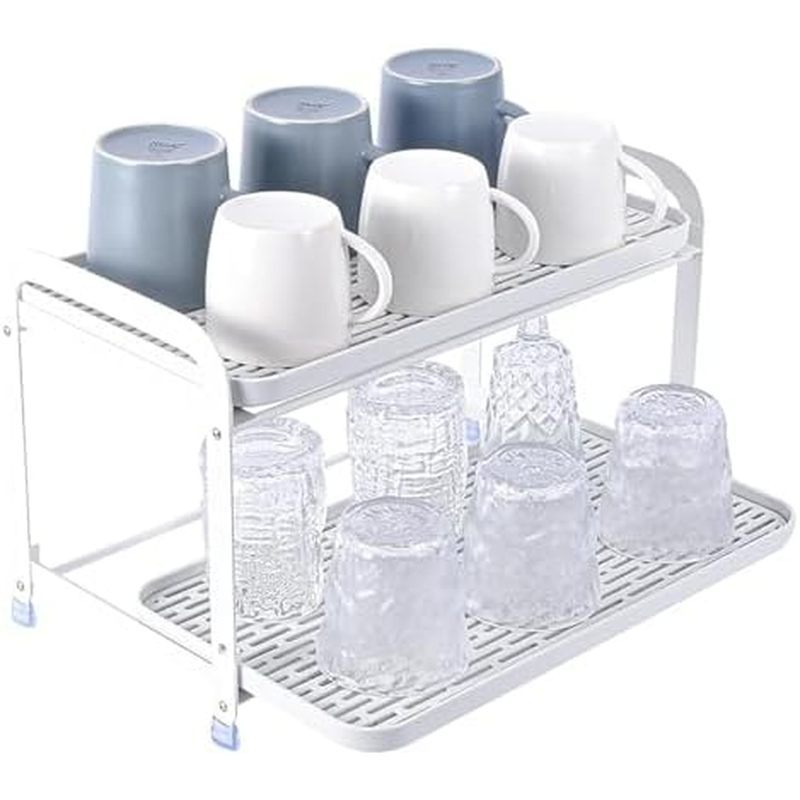 Mug Organizer for Cabinet, Double-Wall Glass Cup Organizer, Coffee Mug Holde, Fruit Drainer, Kitchen