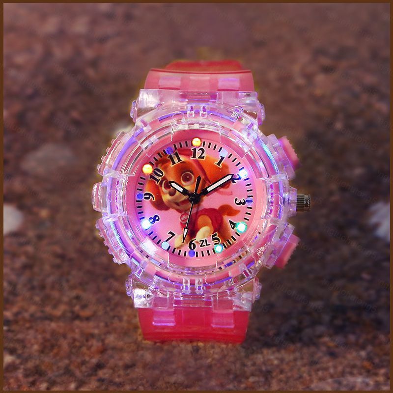 HT5 Hoạt Hình PAW Patrol Đồng Hồ Trẻ Em Đèn LED Trẻ Em Nhiều Màu Sắc Đồng Hồ Flash Cho Bé Trai Bé Gá