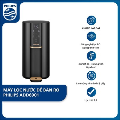 [HÀNG CHÍNH HÃNG] Máy lọc nước RO để bàn PHILIPS ADD6901 màu đen - Công Nghệ lọc RO Aquaporin Inside®, làm nóng 3s