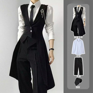 Đen Tuxedo Áo Vest Dài Xù Đẹp Trai Nam Nữ Unisex Phong Cách Cao Cấp Mỏng Phù Hợp Với Preppy Phong Cách Áo Vest Áo Vest
