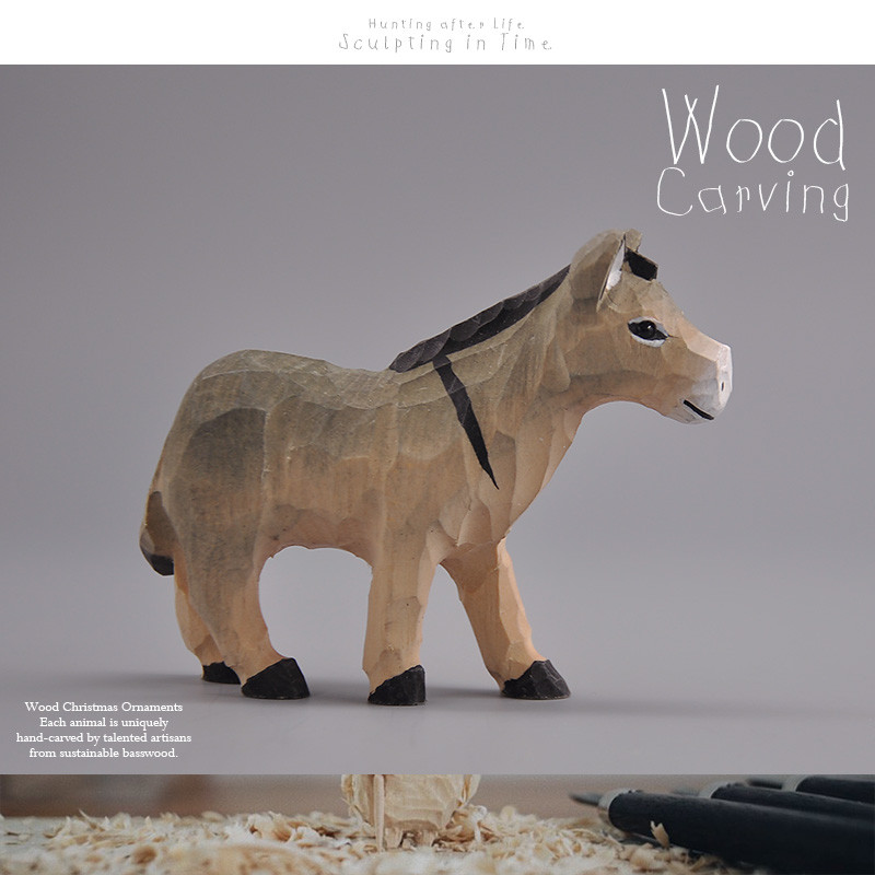 Ngoại Thương Xuất Khẩu Gỗ Khắc Nhỏ Donkey Mule Ngựa Mô Hình Động Vật Chủ Tay Khắc Gỗ Chắc Chắn Bộ Sư