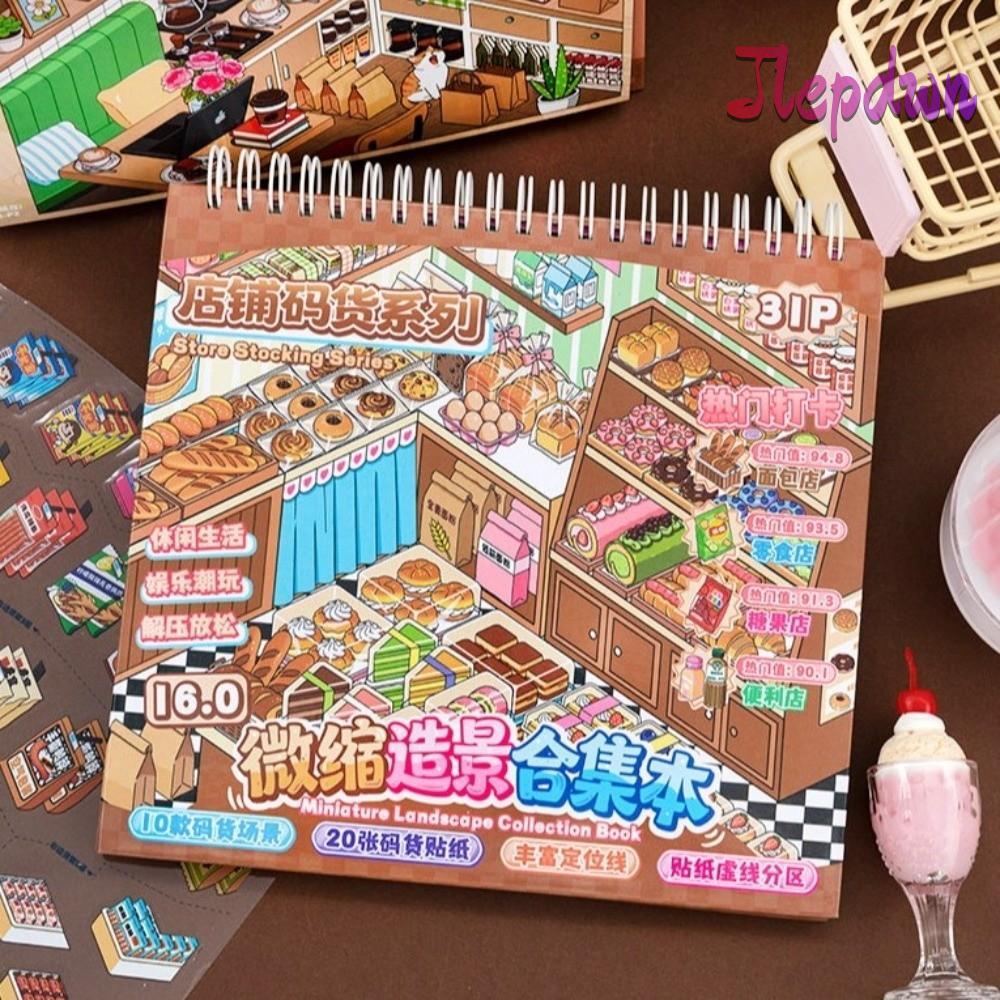 JEPDWN Sticker Book, Shop Scene PET Scenery Sticker, Beauty Stores 10 Cảnh 33 Tờ Kích Thước Lớn Thu 
