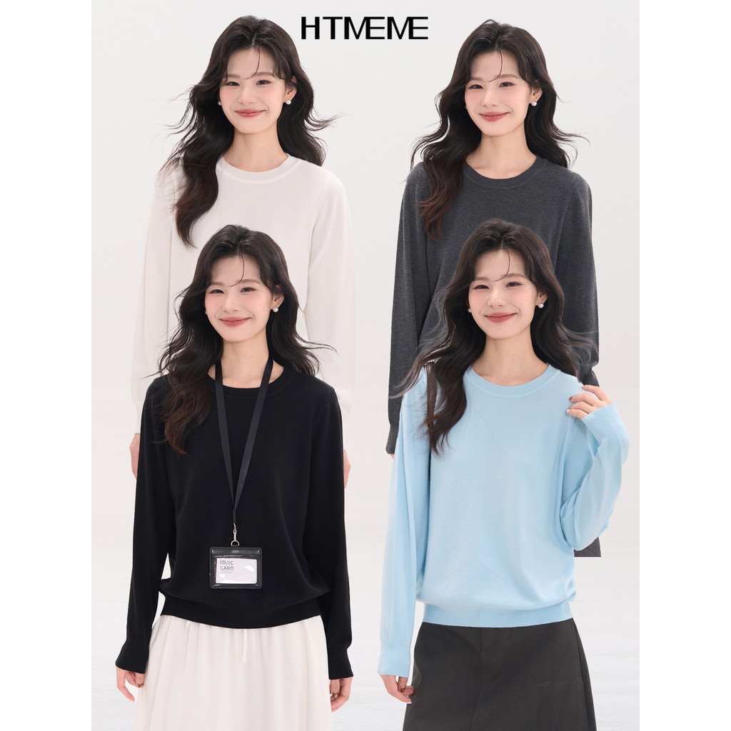 Huatian Window HTmeme Mùa Đông bi Chuẩn Bị ~ Andy Lông Cừu Cổ Tròn Áo Len Nữ Xuân Thu Đáy Áo Sơ Mi Á