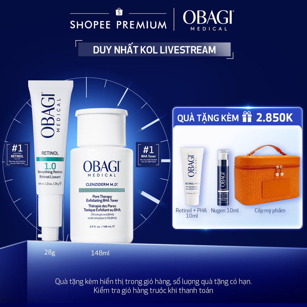 [Obagi - Lucie] Bộ đôi dưỡng da Toner BHA Giảm Mụn Obagi Clenziderm 148ml và Kem Chống Lão Hóa&Tái T