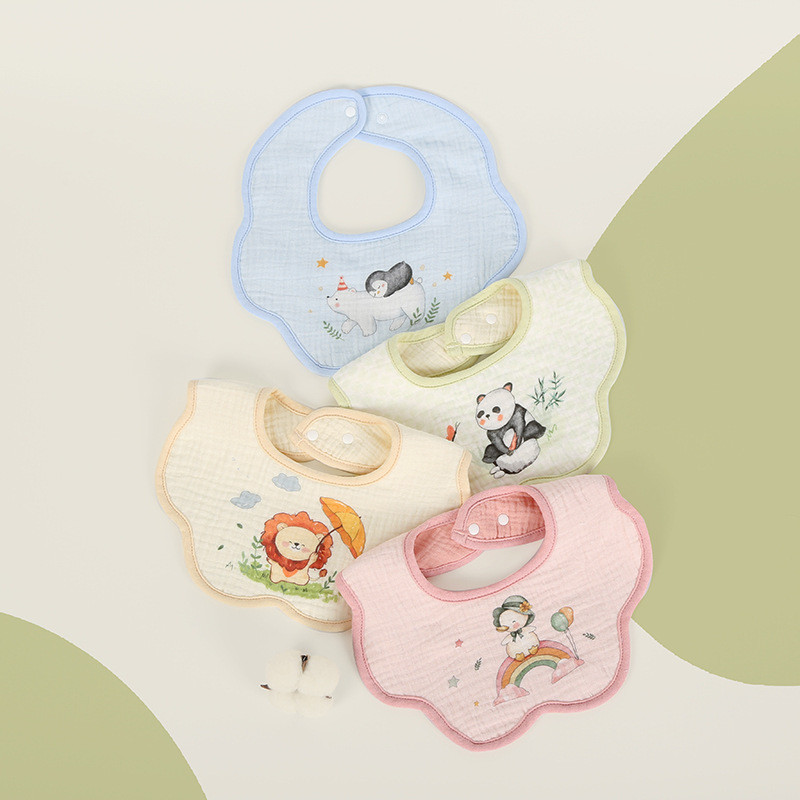 Infant Bib Crepe Newborn Bib Baby Saliva Towel Class a Six-Layer Cotton Yarn 360 Degrees Baby Bib 2K