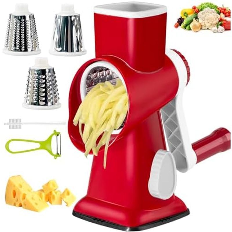 Cheese Grater with Handle, Multifunctional Manual Rotary Cheese Grater - Cheese Shredder Easily Chop
