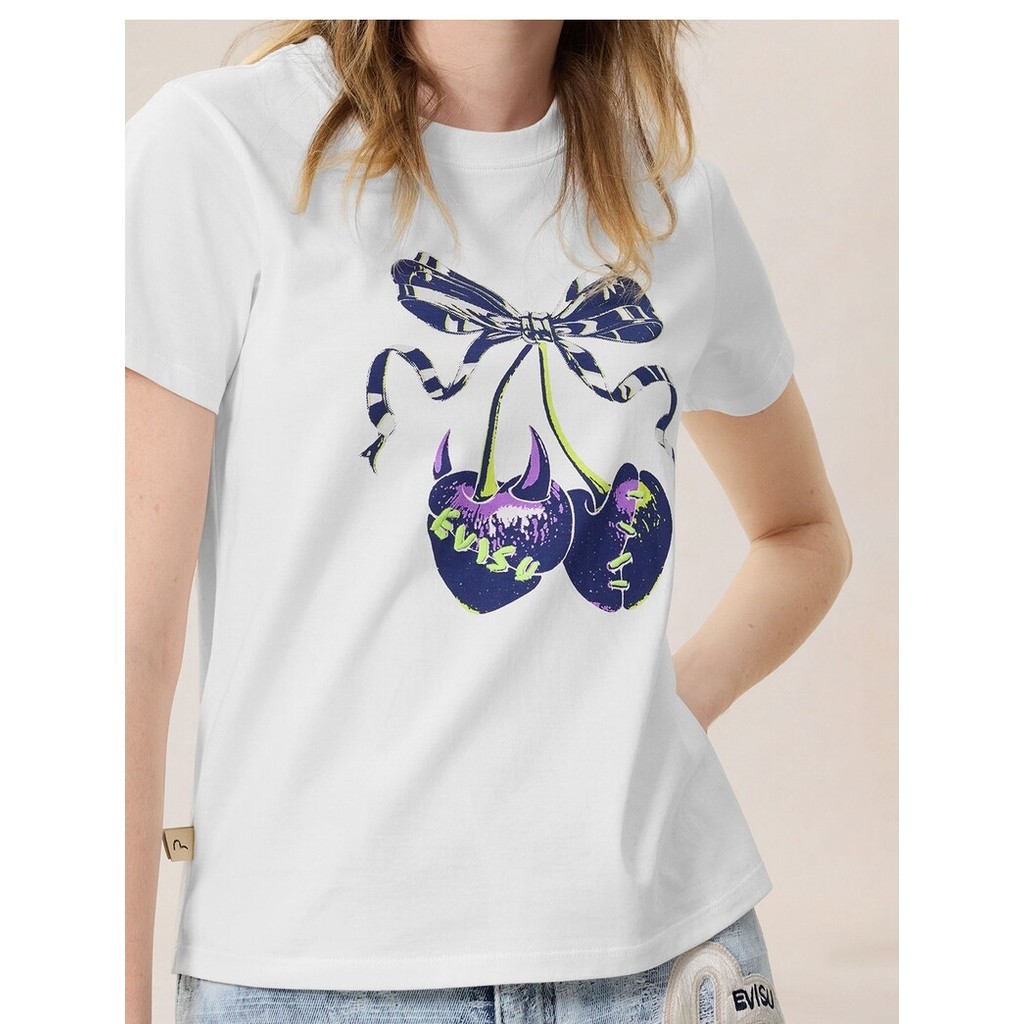 Bán Hot Grunge Style Bow & Cherry Graphic Print 100% Cotton Cao Cấp Nam Nữ Áo Phông Phong Cách Baggy