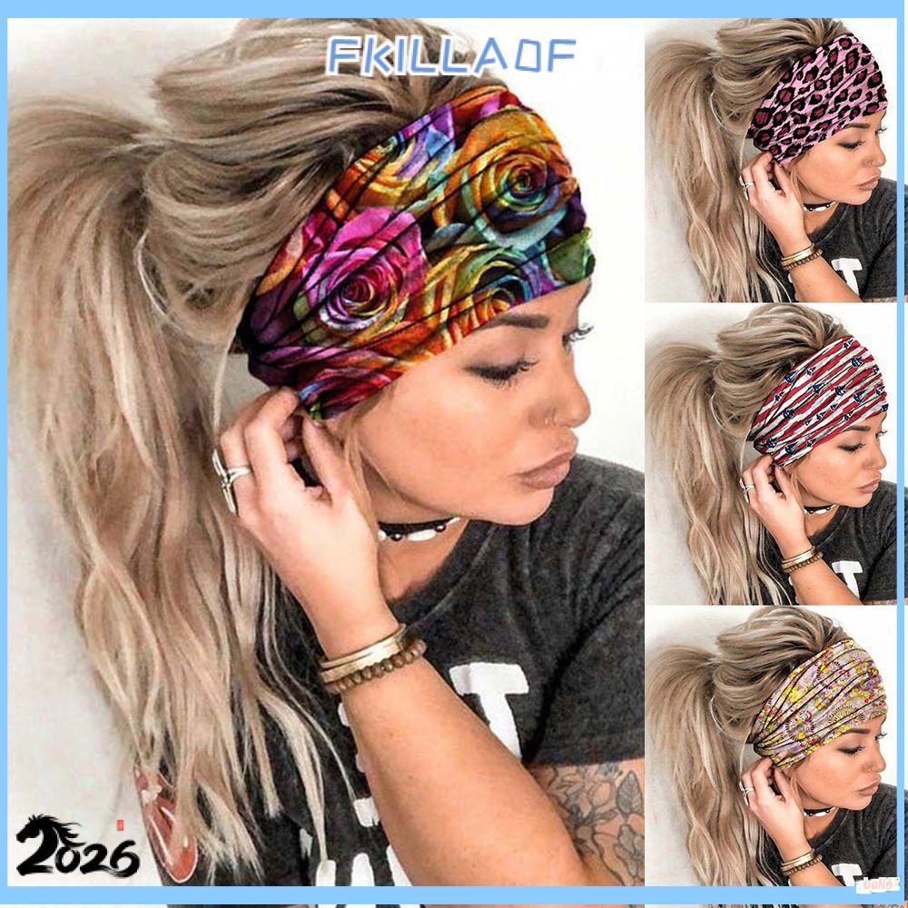 FKIL Sports Yoga Hair Bands Fitness Gym Running Print Fitness Turban
