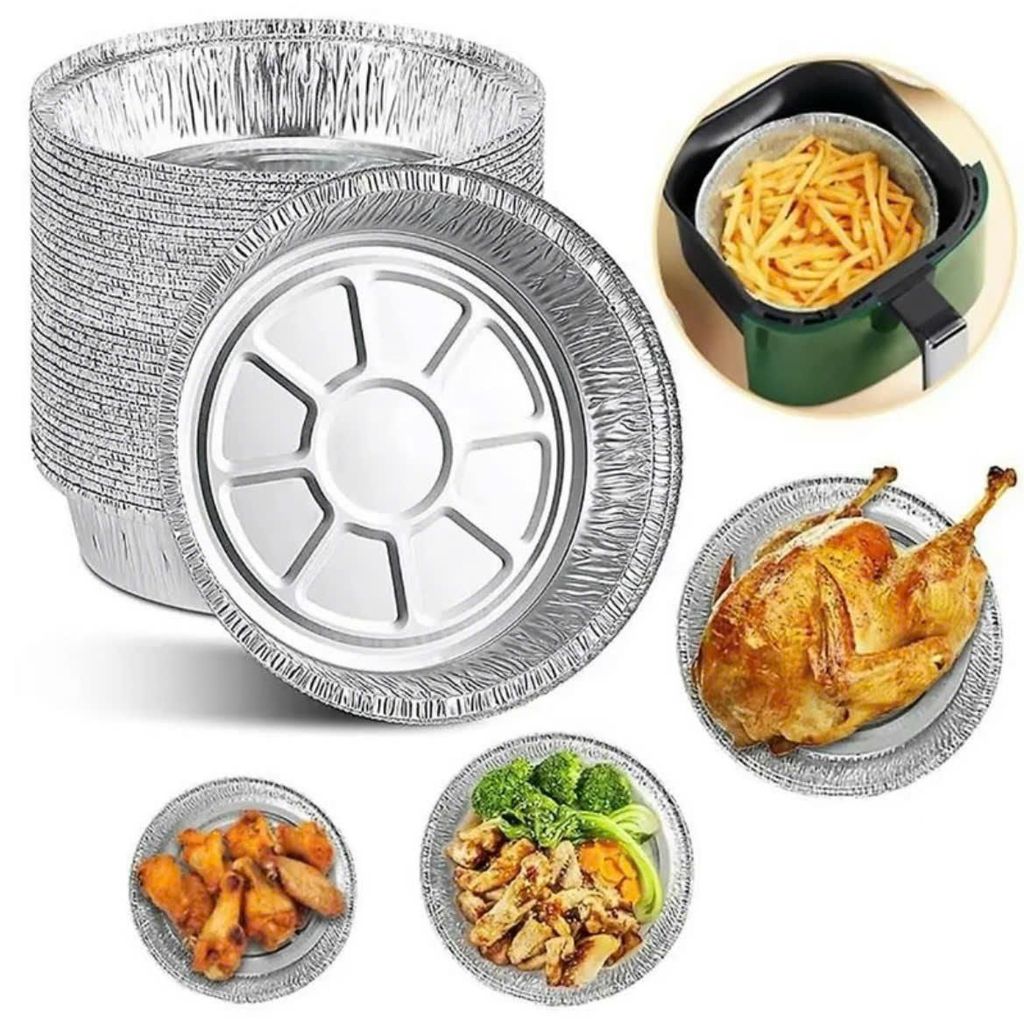 Khay Giấy Bạc 22cm Lót Nồi Chiên Không Dầu, Lò Nướng - Khuôn Đĩa Nhôm Đựng Thức Ăn, Thược Phẩm Nướng