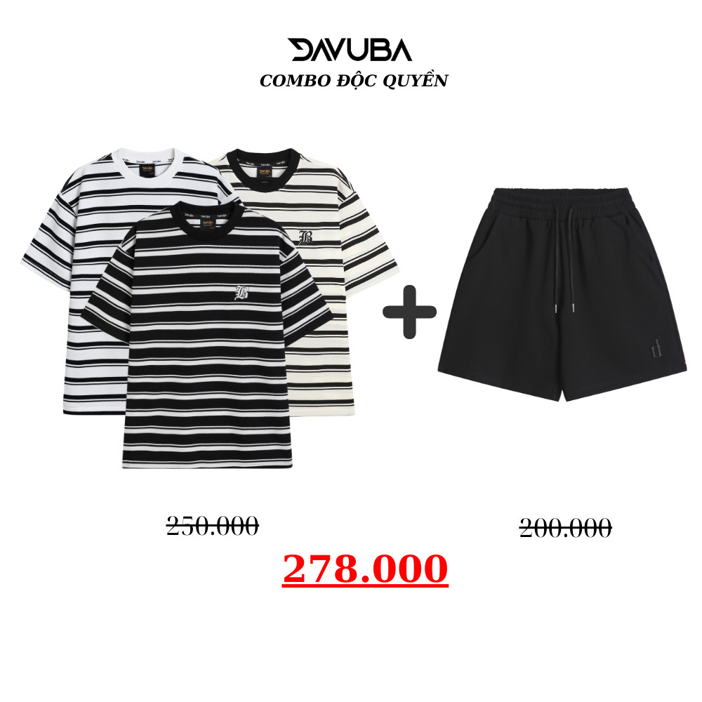 [Combo độc quyền DAVUBA] Áo thun + quần short sọc trong mơ D CB27