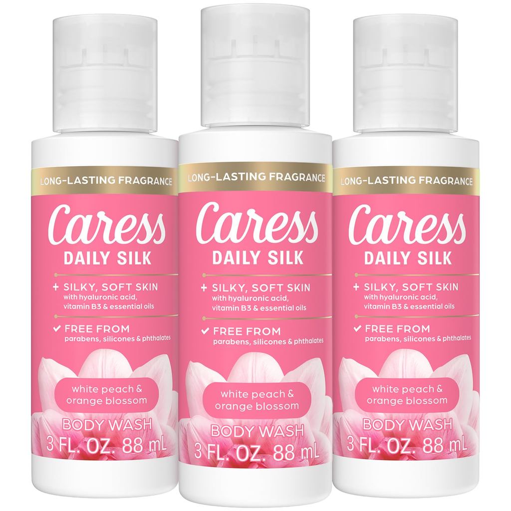 Sữa tắm du lịch Caress, Sữa tắm 3 gói lụa hàng ngày – Truyền axit Hyaluronic & Vitamin B12 cho da mề