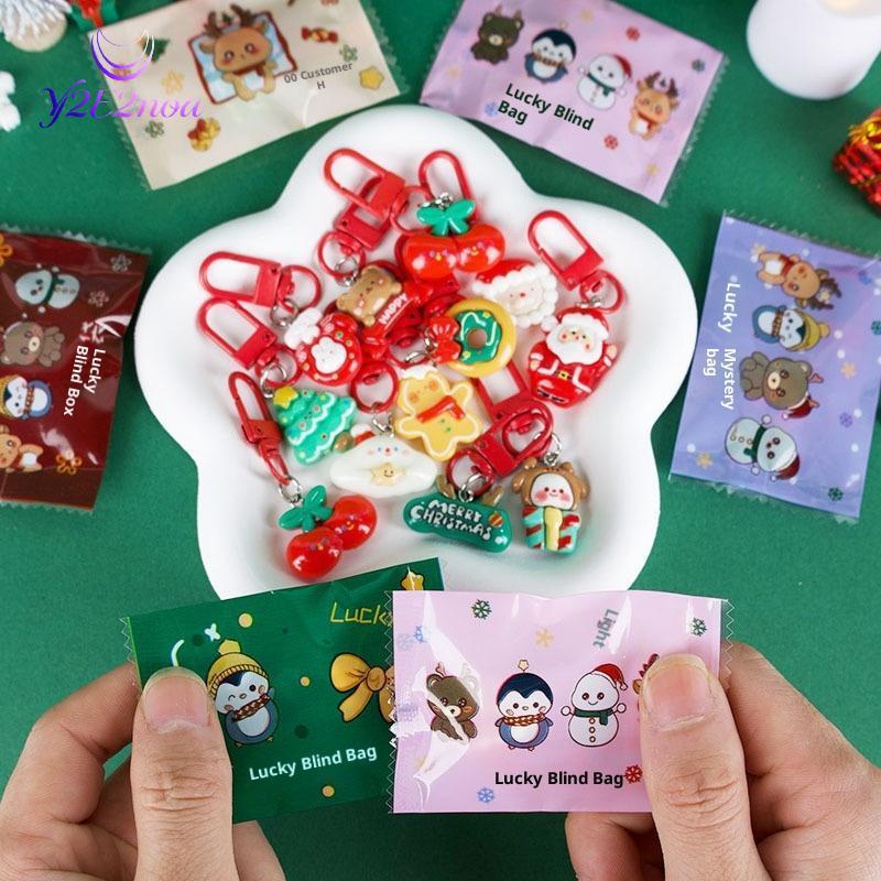 Y2E2noa 5 / 10 Chiếc Giáng Sinh Mù Túi Móc Khóa Ông Già Noel Dễ Thương Nai Sừng Tấm Người Tuyết Mặt 