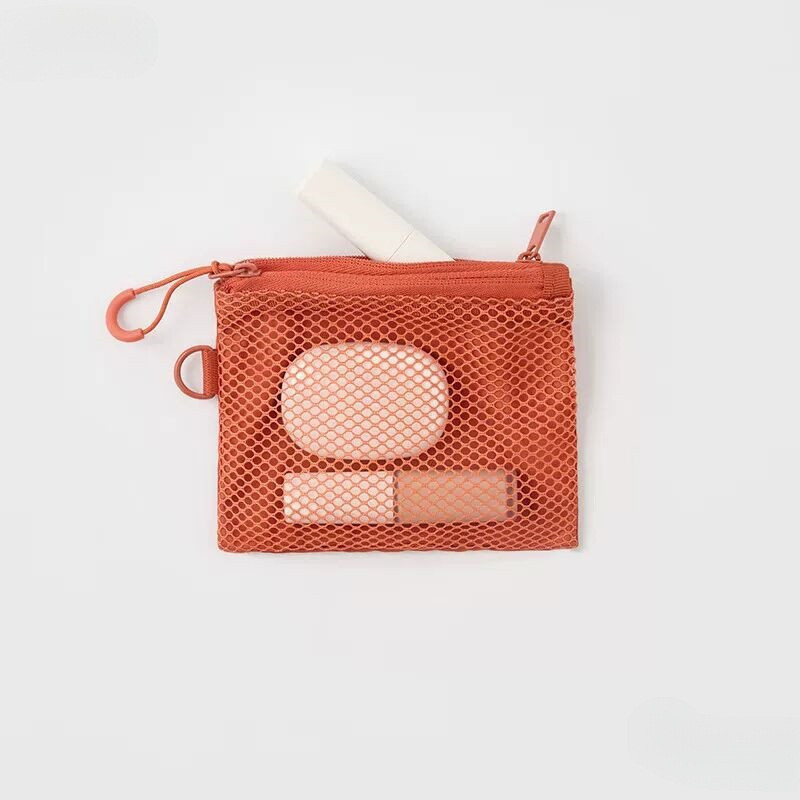 Muji Lưới Sợi Polyester Đôi Dây Kéo Túi Ly Hợp Di Động Hộ Gia Đình Túi Bảo Quản Túi Đựng Mỹ Phẩm