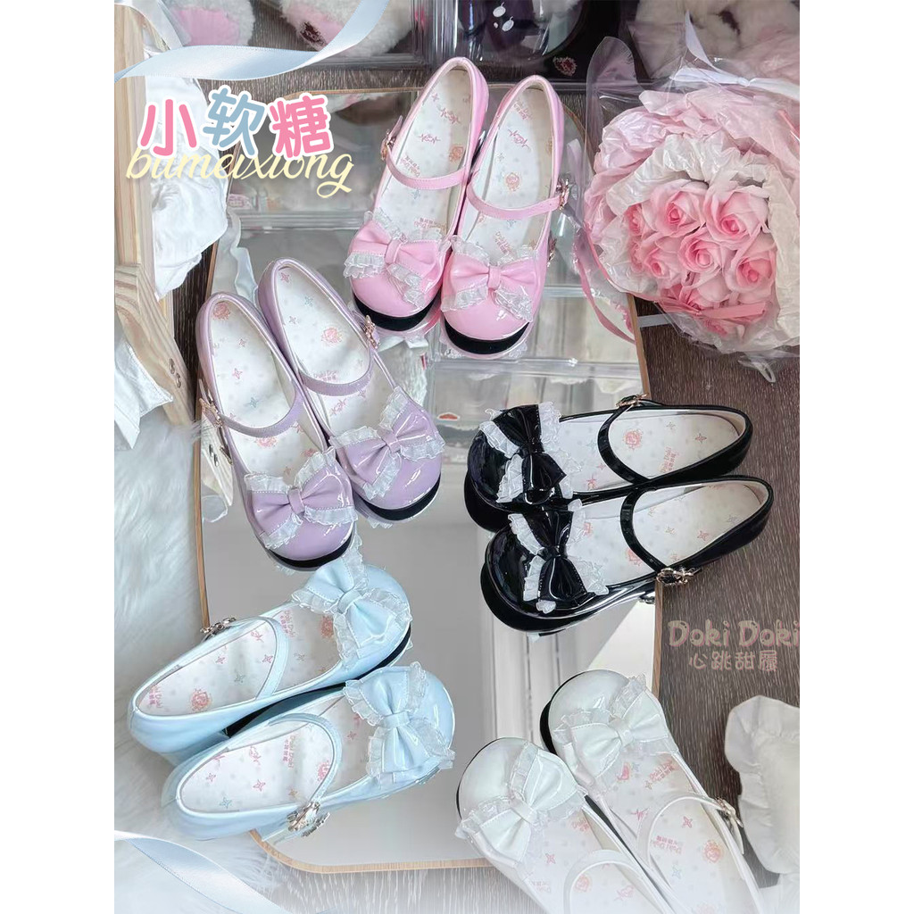 giày lolita đế cao lolita [Gummy Nhỏ] Giày Ngón Chân Tròn Giữa Gót Chính Hãng Nữ Nhật Bản Ngọt Ngào 