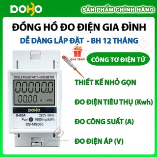 [CÓ VAT - HÀNG CHÍNH HÃNG] Công tơ điện tử, Đồng hồ đo công suất điện 1 pha 60A 220V DoBo Korea độ chính xác cao