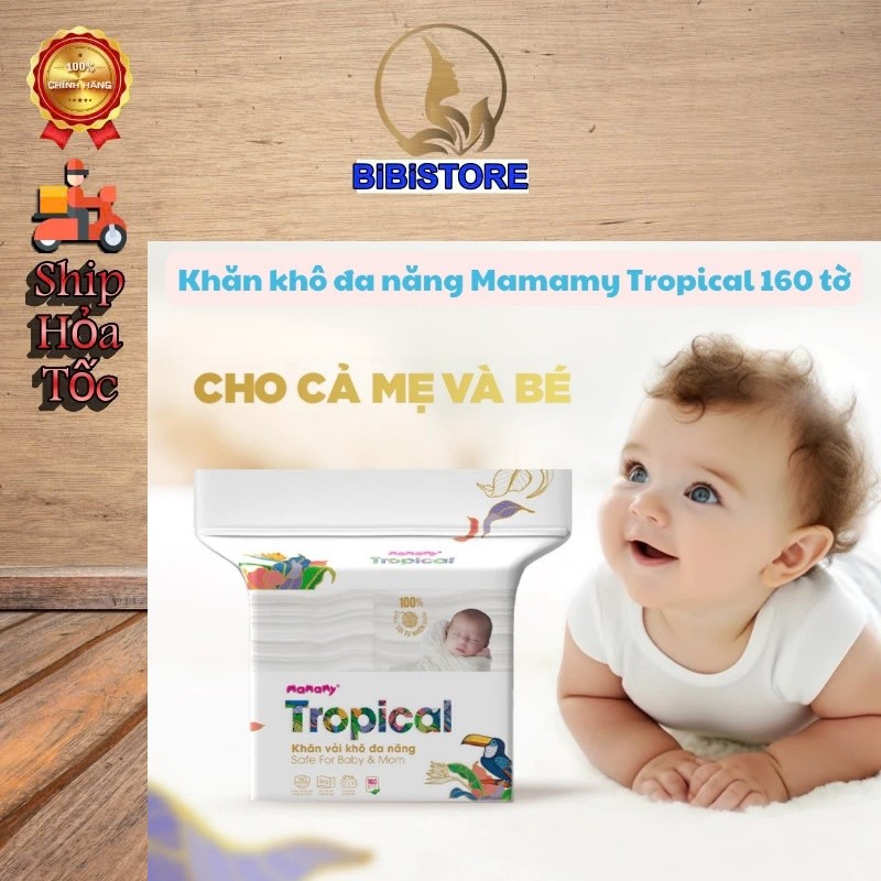 Khăn khô đa năng Mamamy Tropical cao cấp dành cho mẹ và bé 160 tờ/túi