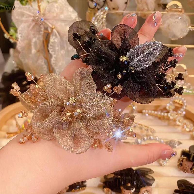 OOO thanh lịch rhinestone hoa Tie Tóc Dây nữ ponytail bóng Đầu Ban nhạc cao su scrunchie Vòng uuuu