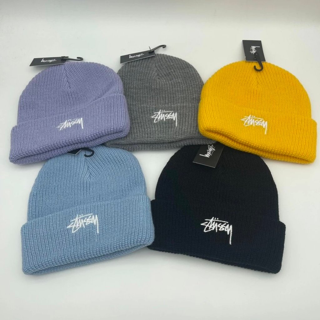 Stussy Mũ Len Dệt Kim Co Giãn Mũ Nam Nữ Bảo Vệ Tai Mũ Ấm Hợp Thời Trang