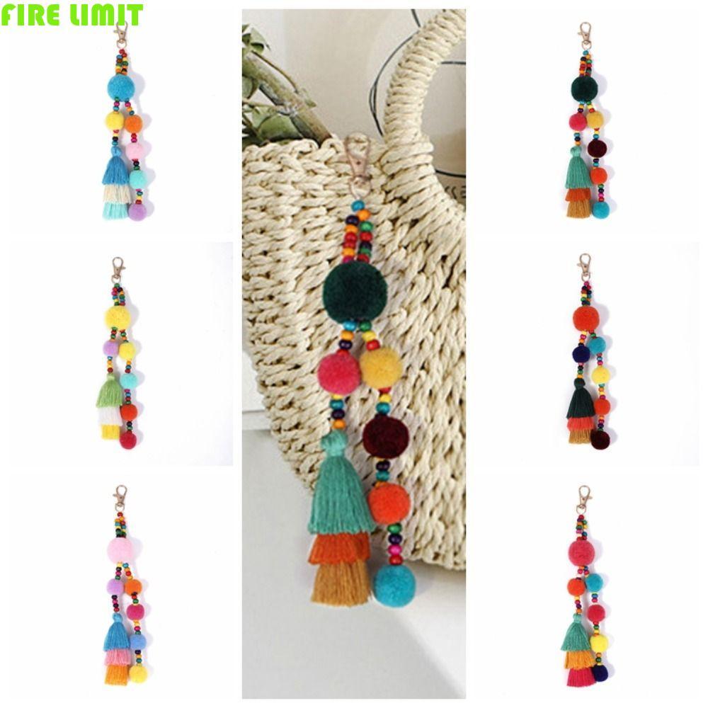 FIRE LIMIT Boho Phong Cách Móc Khóa, Tua Rua Nhiều Màu Sắc Phong Cách Boho Tóc Tua Rua Móc Khóa, Boh