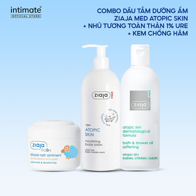 Combo Dưỡng Da Gồm Dầu Tắm Ziaja Med 270ml, Nhũ Tương 1% Urê Ziaja Med 400ml Và Kem Chống Hăm Ziaja Baby 50ml