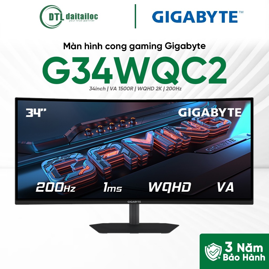 Màn hình cong gaming Gigabyte G34WQC2 34inch VA 1500R WQHD 2K 200Hz  SPEAKER BACK 1Ms | Chính Hãng |