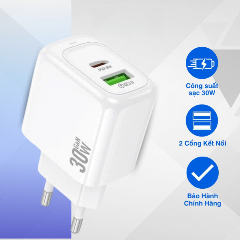 *44Củ sạc nhanh 30w 2 cổng cắm chuyển đổi type c và USD - Bộ sạc nhanh 2 cổng chuyển đổi