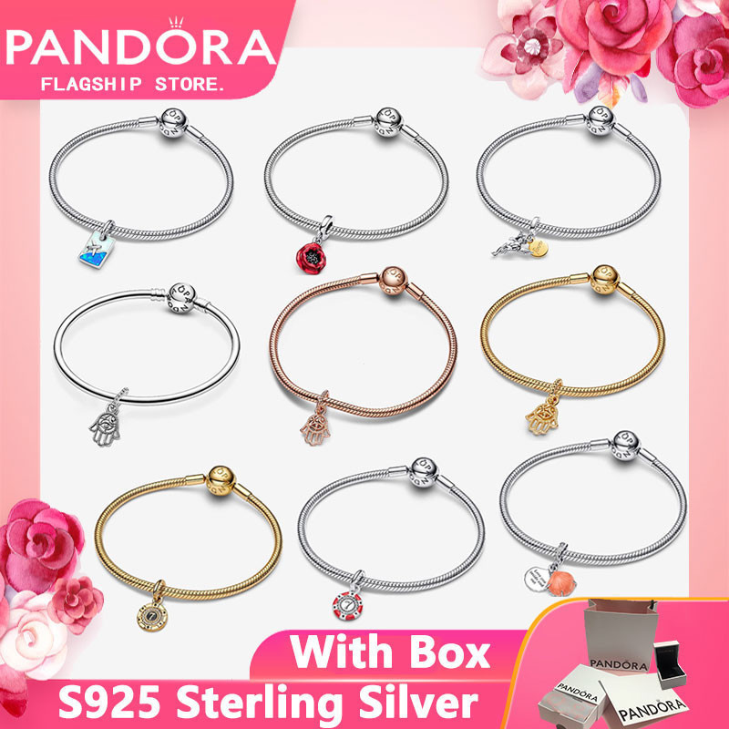 Vòng tay bạc Pandora 925 đích thực 100% Quà tặng chính hãng dành cho nữ Cặp đôi có hộp Vòng tay quyế