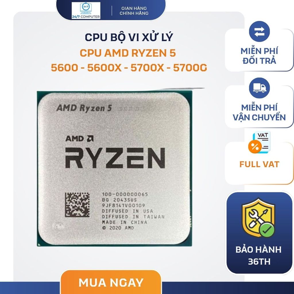(Full Vat)Chip vi xử lý AMD Ryzen R5 5600 tray new -5600x tray new -5700x tray new- BH 36 tháng
