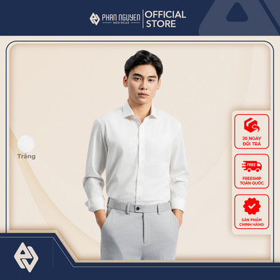 Áo sơ mi trắng nam dài tay Phan Nguyễn, chất liệu bamboo cao cấp, mềm mát, form slim fit SMD.1418