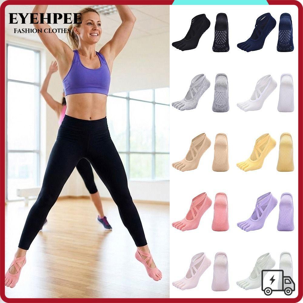 EYEHPEE Tất Pilates chống trượt EYEHPEE, Dây đeo silicon Grip Bandage Five Toe Yoga Sock, Đế chống t