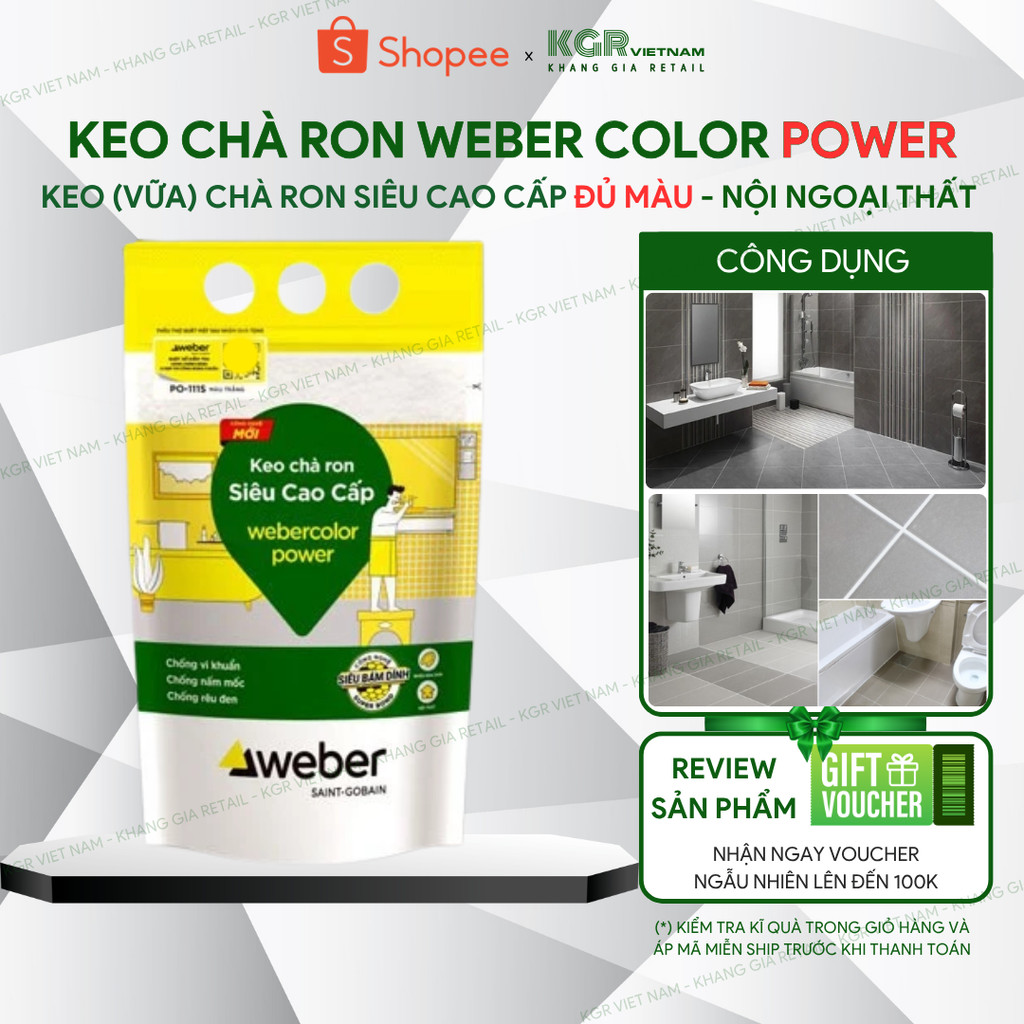 [Đủ màu] Keo chà ron Weber Color Power, Keo chà ron bột cao cấp chống nấm mốc rêu đen và vi khuẩn