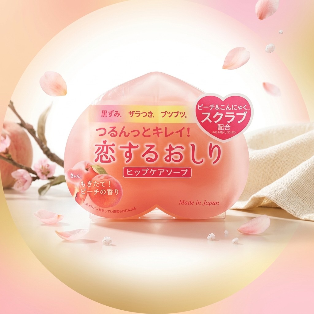 PELICAN SOAP Love Your Butt Hip Care Scrub Soap - Peach Scent & Exfoliating, From Japan