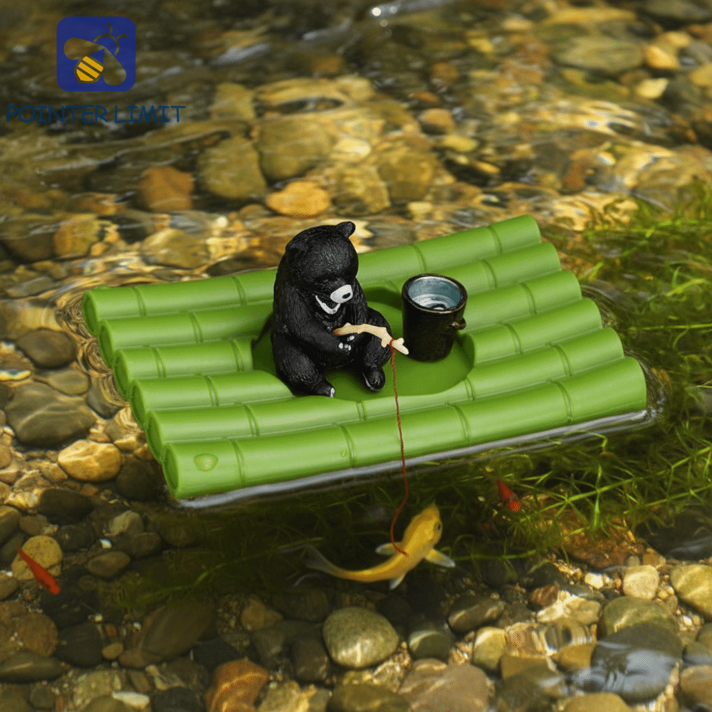 POINTER LIMIT Panda Fishing Raft, Auto-Floating Realistic Aquarium Bamboo Raft Decor, Tượng sưu tập 