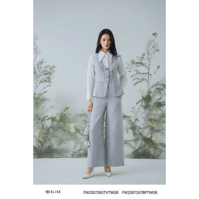 Quần suông dạ tweed ghi túi chéo thiết kế Elise FW2507267BPTWGR
