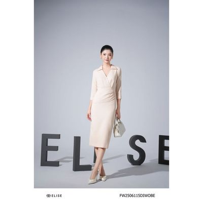 Đầm bút chì be sữa xếp nhún peplum thiết kế Elise FW2506115DIWOBE