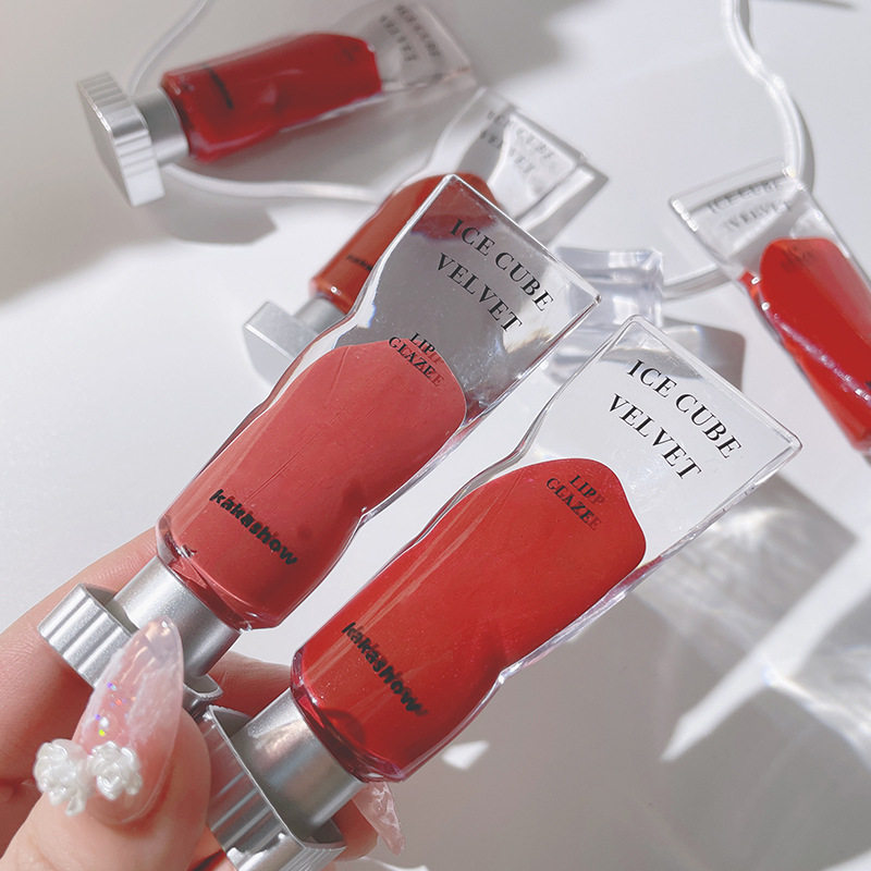 son bóng lì lâu trôi son bóng KAKASHOW Sắc tố trong suốt Ice Cube Velvet Lip Glaze Matte Lipstick Li