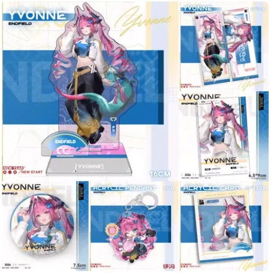 Standee Arknights Endfield Yvonne Mô hình Mica trang trí bàn học kèm Móc khóa Huy hiệu Card Acrylic 