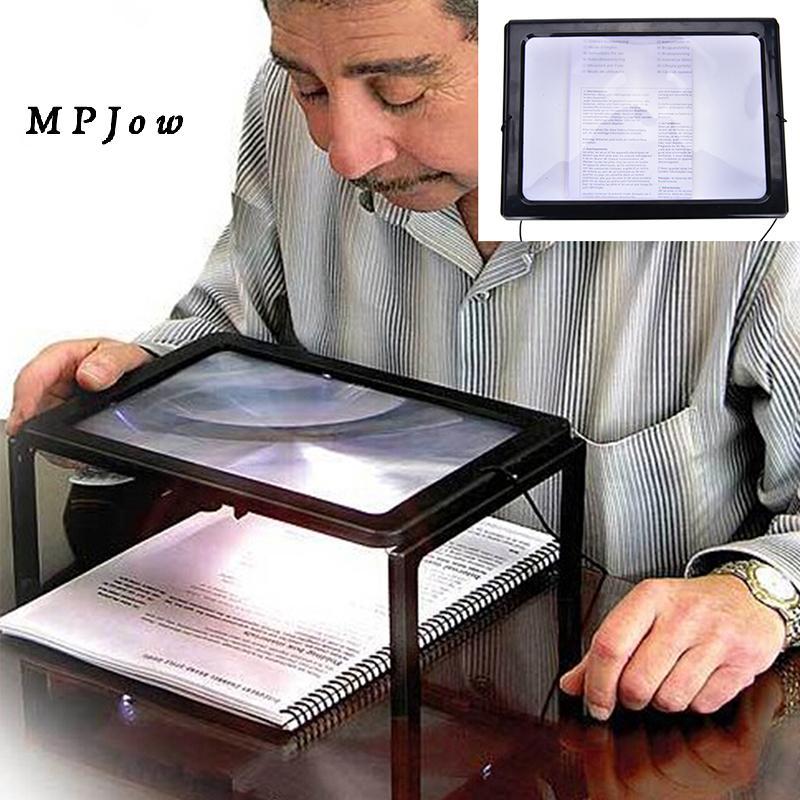 MPJow Large A4 Page Hands Free 3x Kính lúp có đèn LED đọc sách, tốt