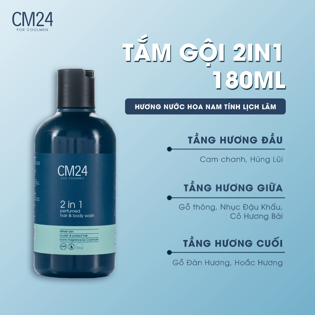 Sữa Tắm Gội Nam CM24 2in1 Perfumed Hair And Body Wash Sạch Sâu Hương Nước Hoa Nam Tính Thu Hút 180ml
