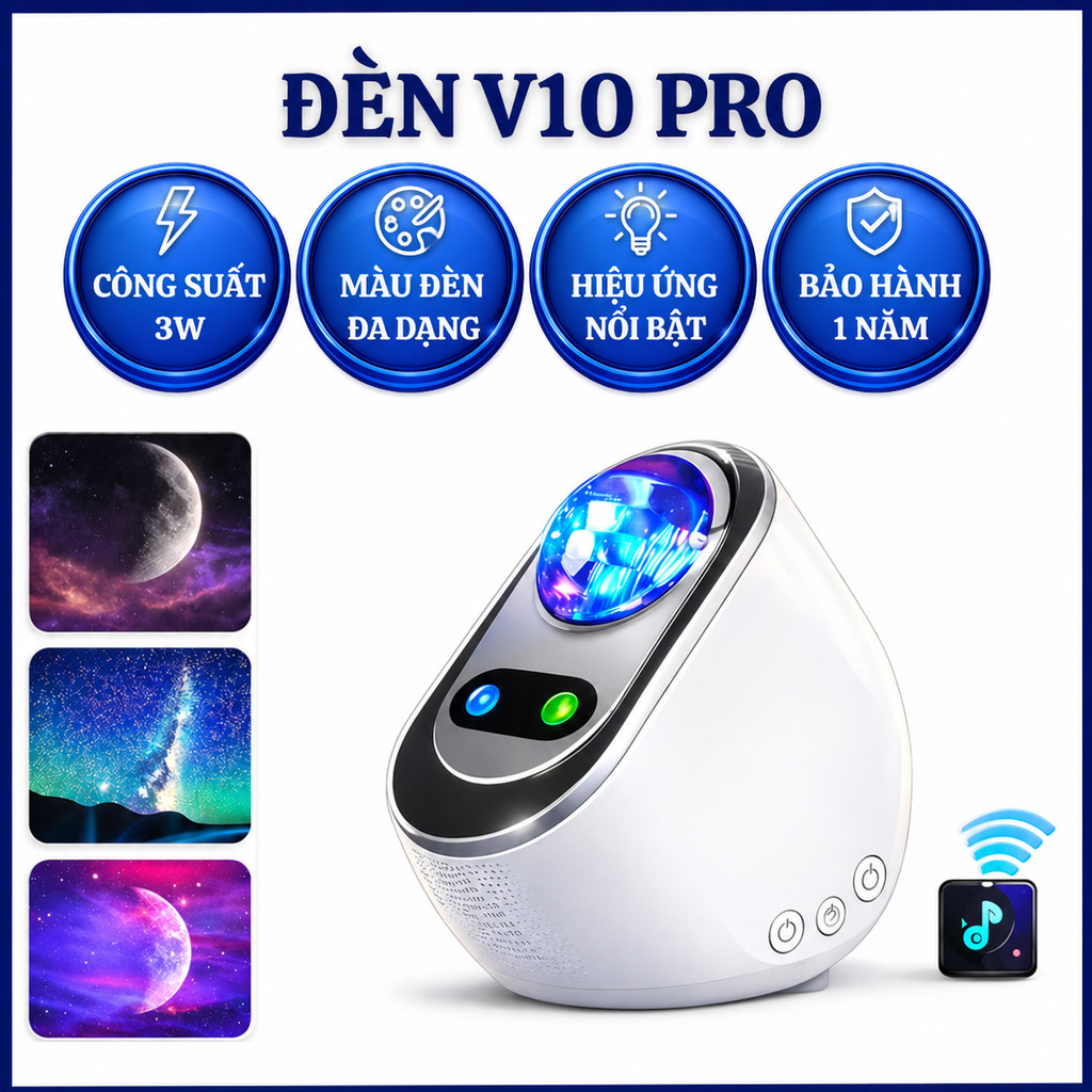 Đèn Ngân Hà V10 Pro Chỉnh App – Kết Nối App Thông Minh, Hiệu Ứng Trăng Sao 3D, Đèn Ngủ Decor Cao Cấp