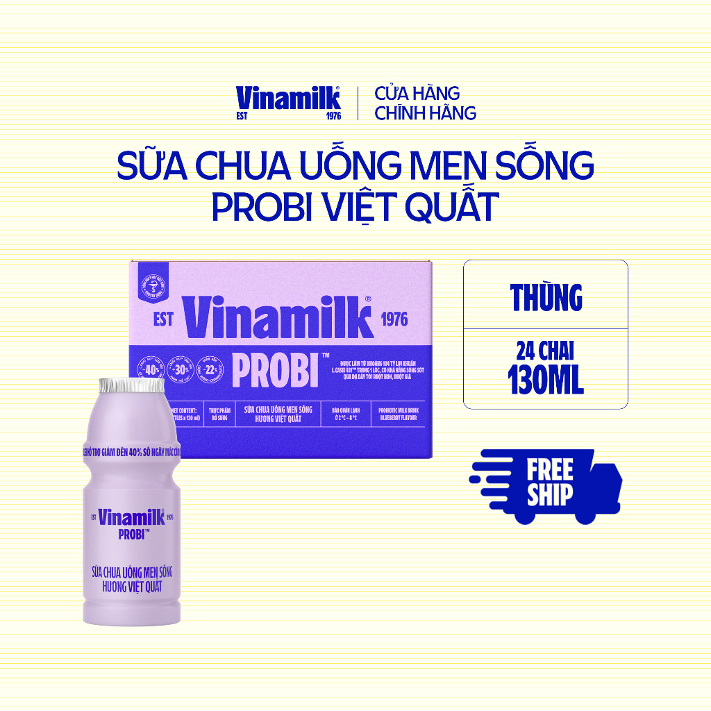 Thùng Sữa chua uống Probi Việt Quất chai x 130ml - 24 chai/Thùng Yogurt