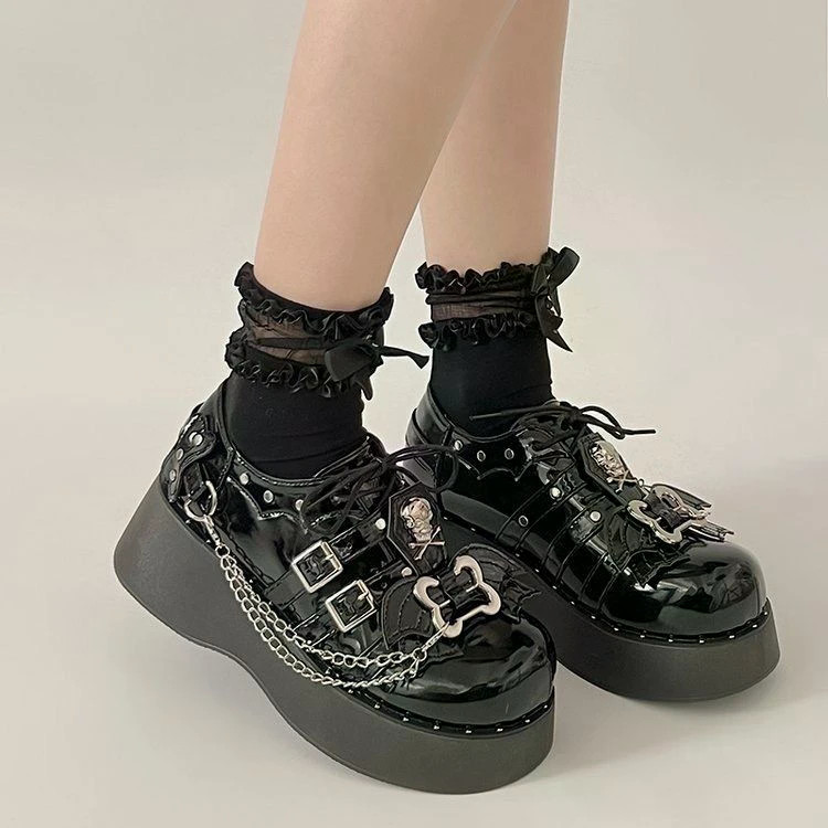 Giày Nữ Phong Cách Punk Punk Gothic Gothic Gothic Gothic Đế Siêu Mềm Dễ Thương Gothic Giày 2yk Văn H