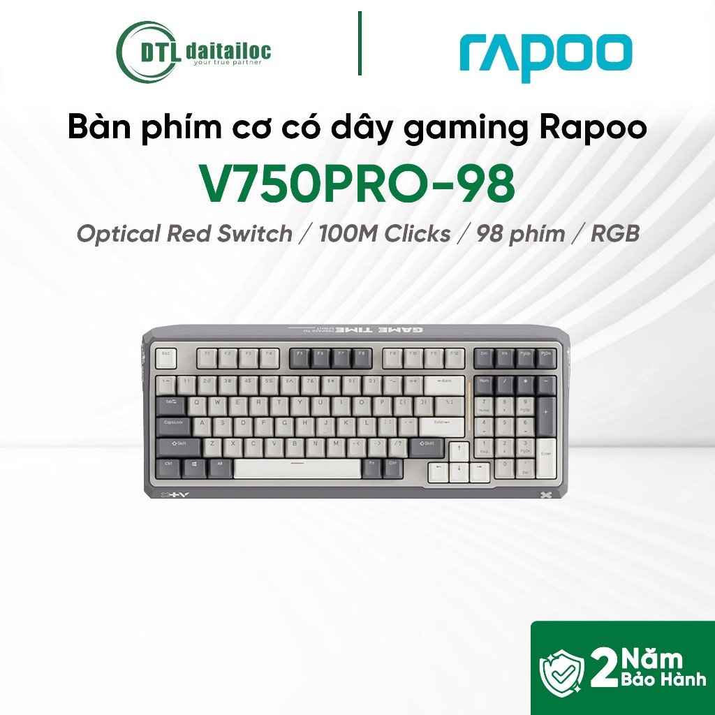 Bàn phím cơ có dây gaming Rapoo V750PRO-98 Brown Grey Beige Optical Red Switch