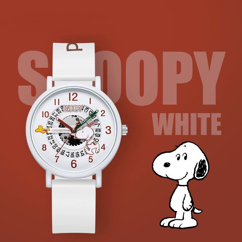 Đồng hồ nữ Snoopy Đồng hồ nữ trung học cơ sở Học sinh tiểu học Đồng hồ thạch anh Dây mềm Đồng hồ sil