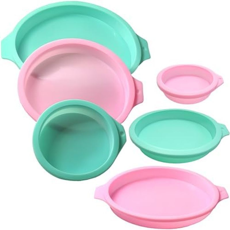 6 Pcs Silicone Round Cake Mold Set, 4+6+8 Inch Silicone Cake Pans for Layer Cake, Rainbow Cake, Resi