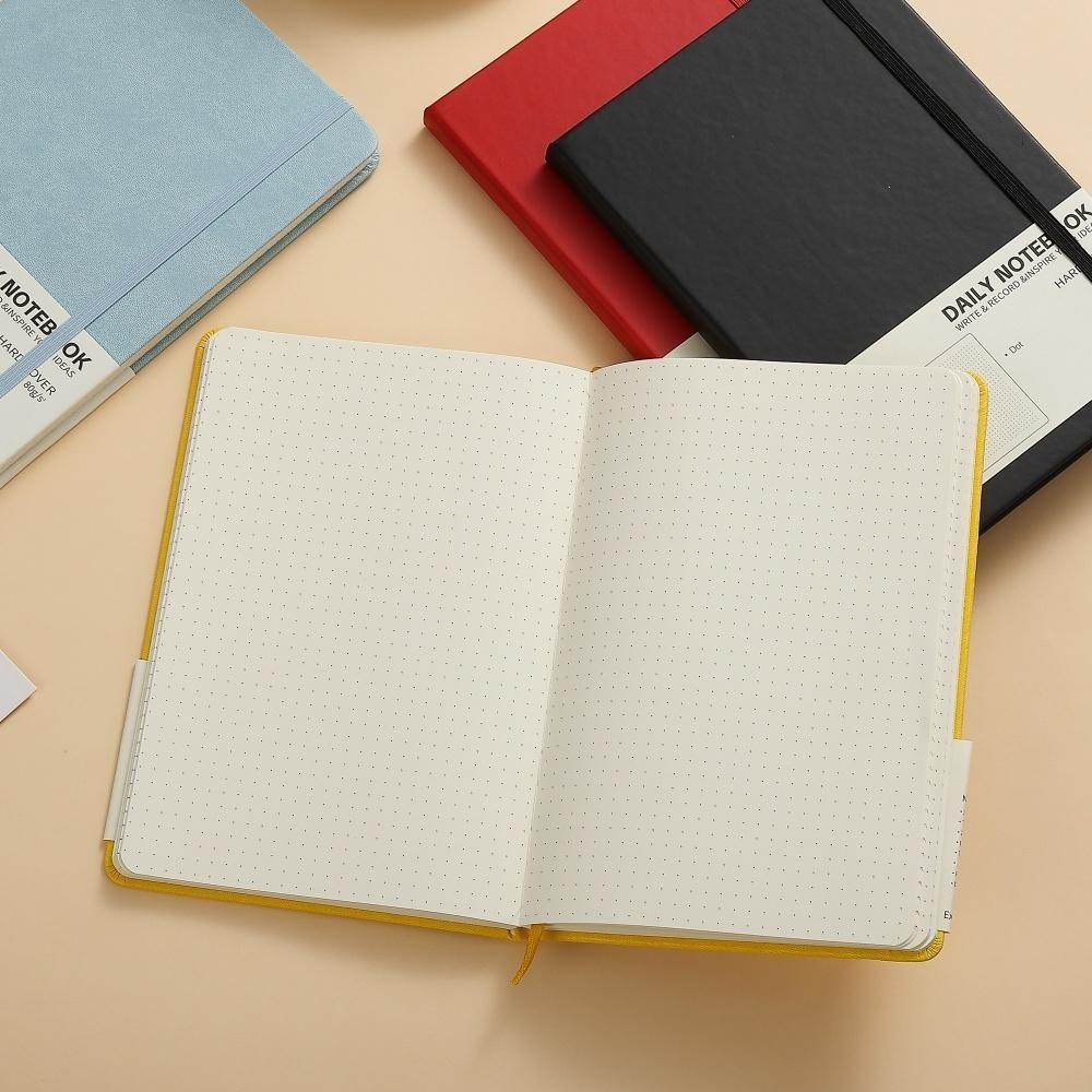 A5 Dot Notebook Bìa Cứng PU Bullet Journal Giấy Bảo Vệ Mắt 80 Gram Có Dây Đeo Ghi Chú Kế Hoạch Nghiê
