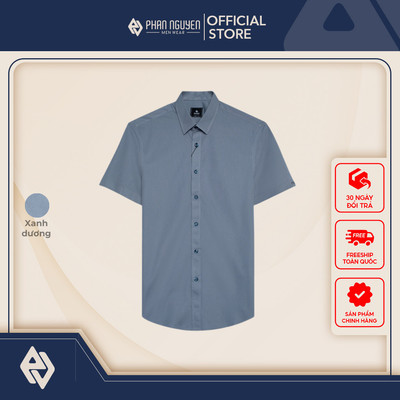 Áo sơ mi cộc tay nam Phan Nguyễn, chất liệu ít nhăn, co giãn linh hoạt, bền bỉ form slim fit SMC.527