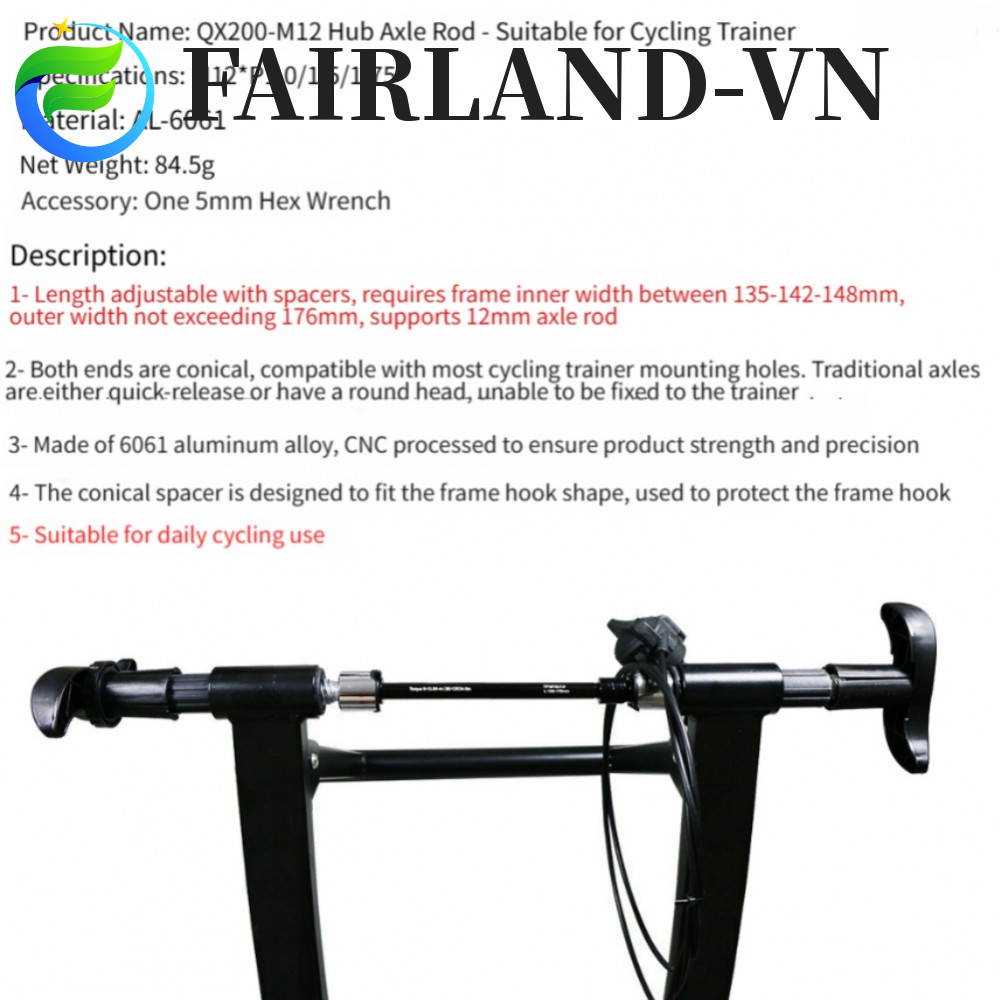 [FAIRLAND]Metric 12 Thru Axle for Bike Trainer 166-178mm 12mm Cycling Platform Axle Rod