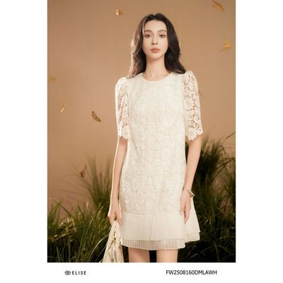 Đầm ren hoa chỉ trắng phối chân tơ dập ly thiết kế Elise mã FW2508160DMLAWH