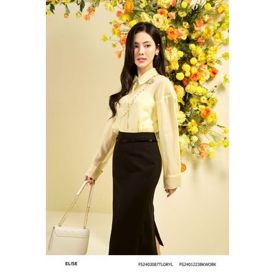 Áo sơ mi tơ vàng dài tay cổ đức thiết kế Elise (đính kèm áo 2 dây) FS2403087TLORYL